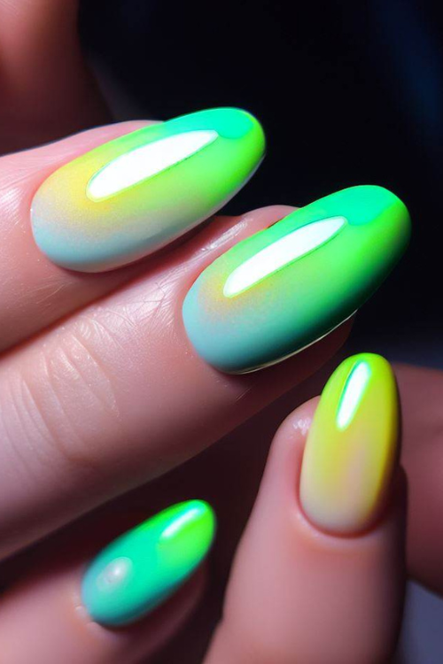 yellow and green neon nails