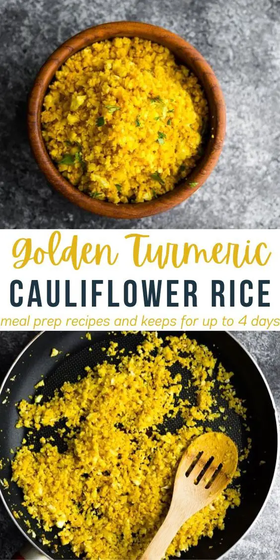 This contains: Gold turmeric cauliflower rice