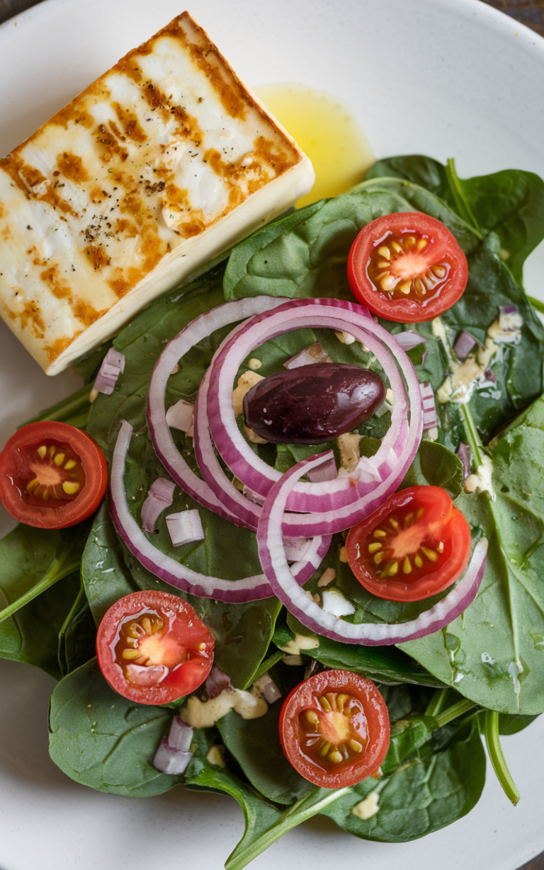 Mediterranean Halloumi and Spinach Salad