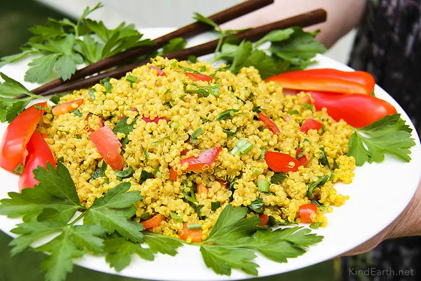 Quinoa Salad with turmeric and warming spices - gluten-free, vegan by Anastasia, Kind Earth