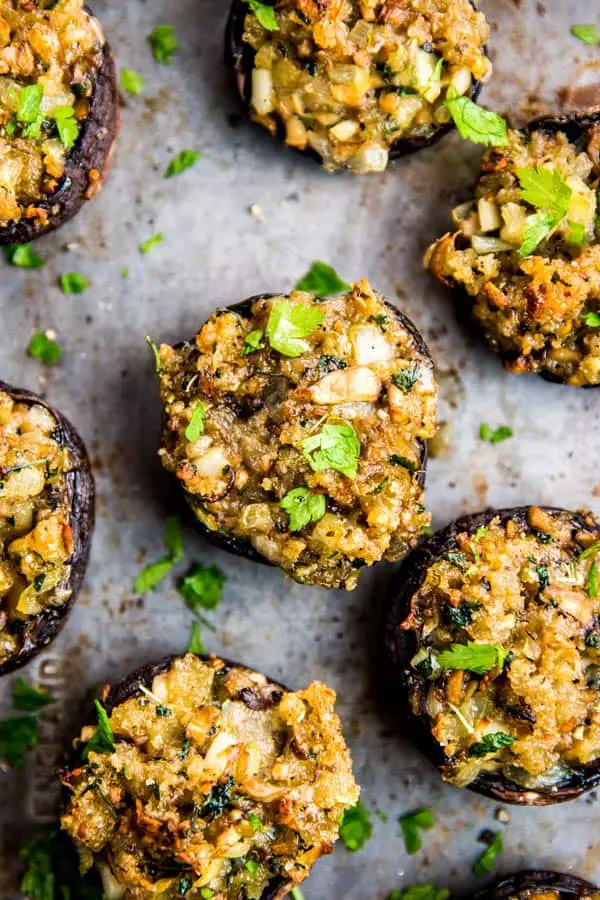 top down view of stuffed mushrooms