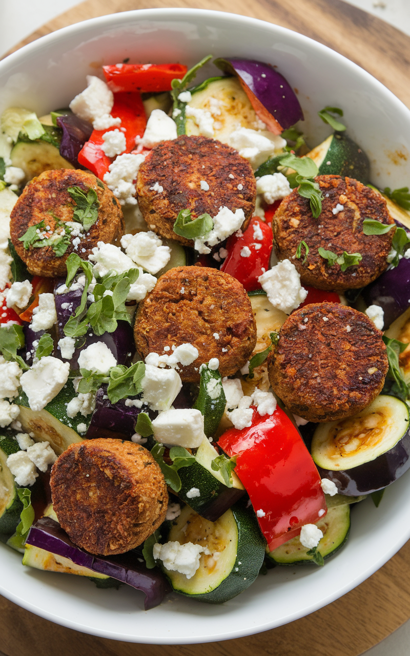 Mediterranean Roasted Vegetable and Falafel Salad