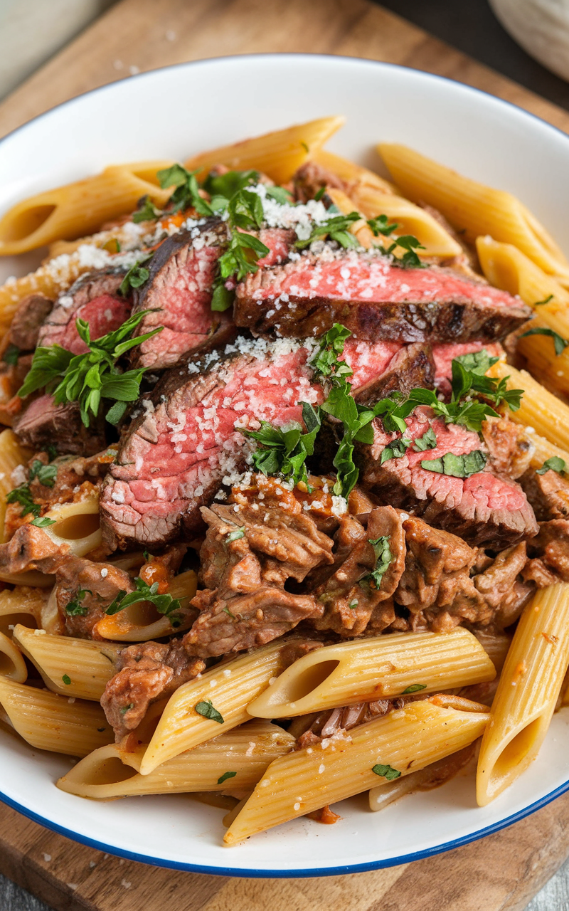 Zesty Garlic & Herb Beef Penne Perfection