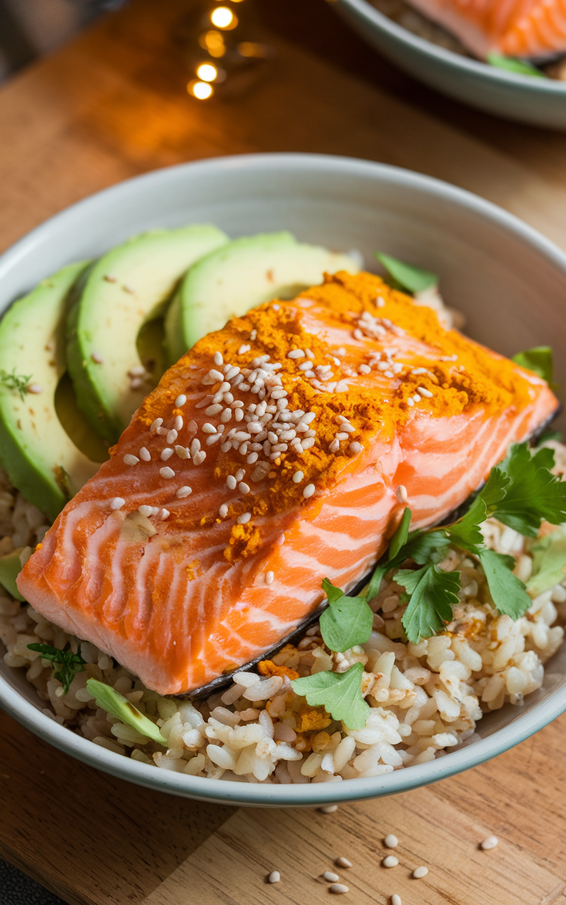 Turmeric Ginger Salmon and Avocado Bowl