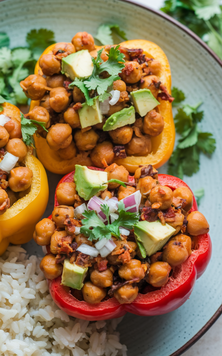 Cholesterol Lowering Chickpea & Avocado Stuffed Bell Peppers