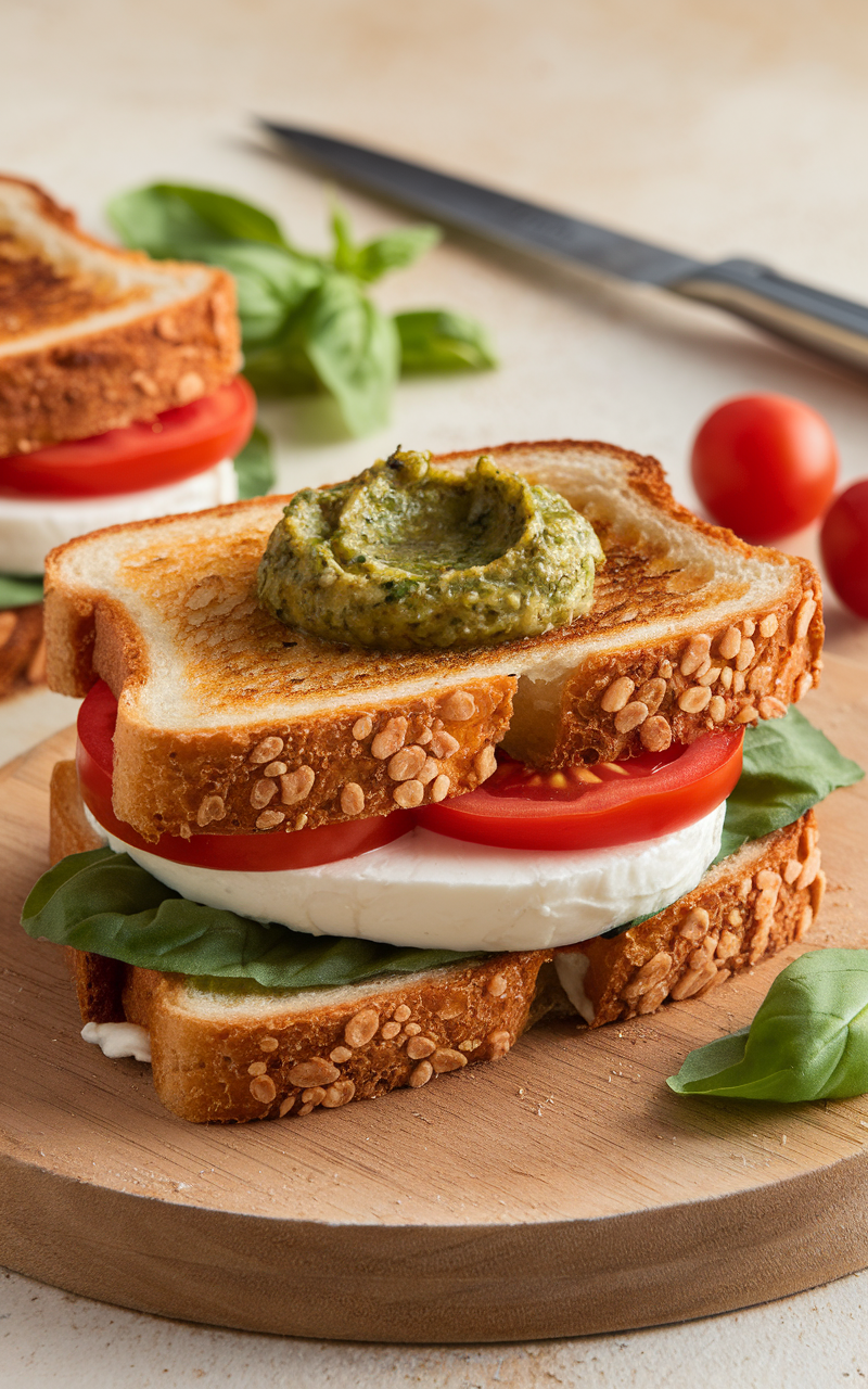 Italian Caprese Grilled Cheese with Basil Pesto