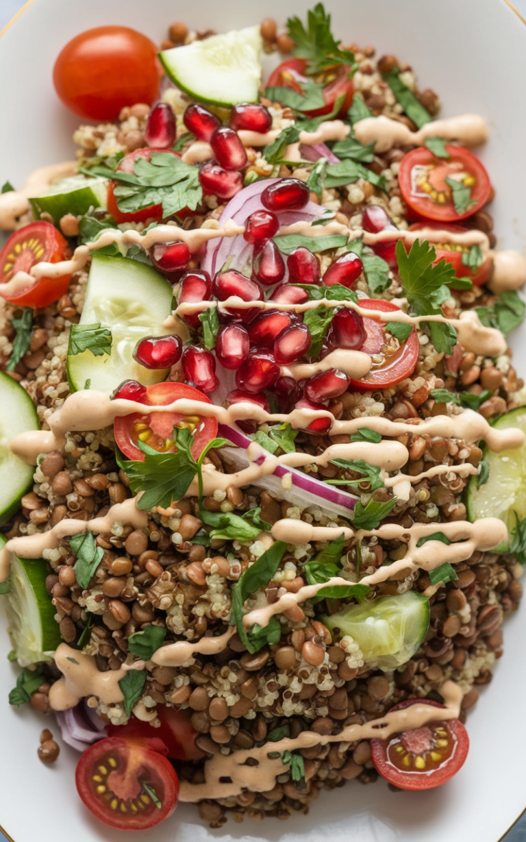 Mediterranean Lentil and Quinoa Salad with Pomegranate