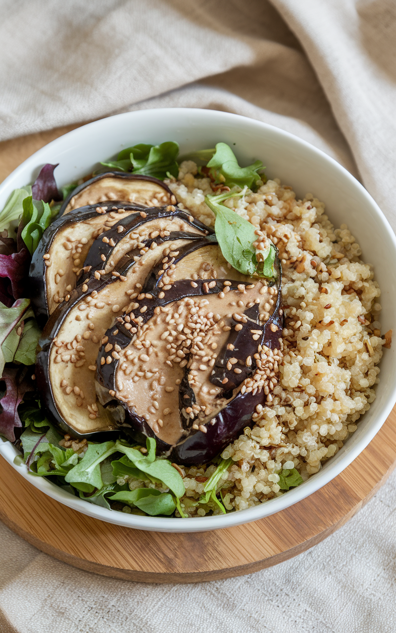 Cholesterol Lowering Miso-Glazed Eggplant & Quinoa Bowl