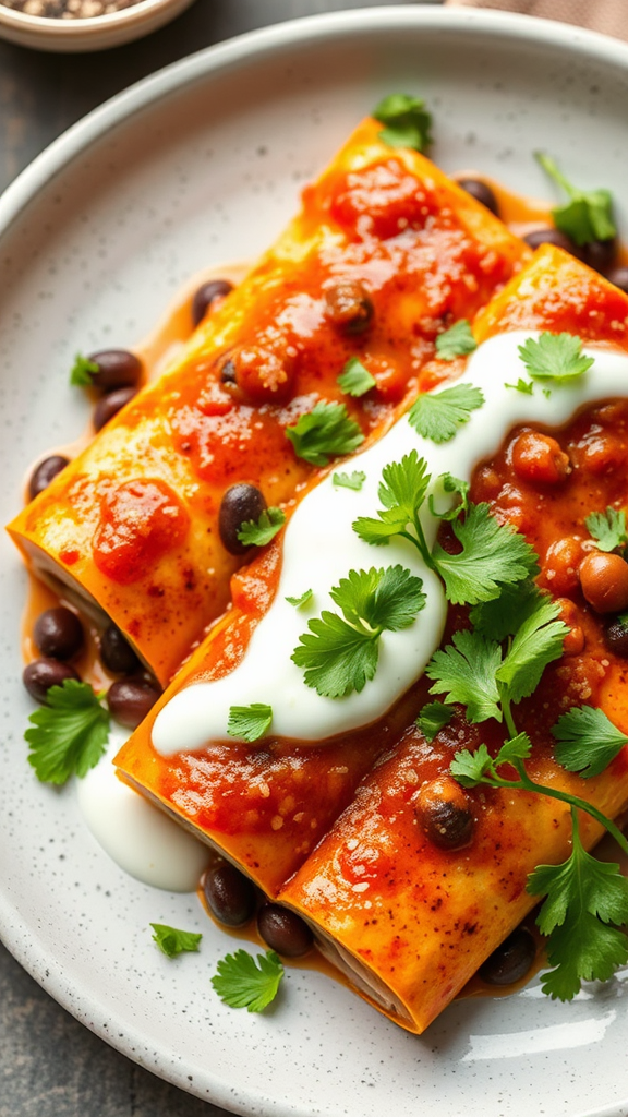 Zesty Black Bean Enchiladas with Cilantro Yogurt