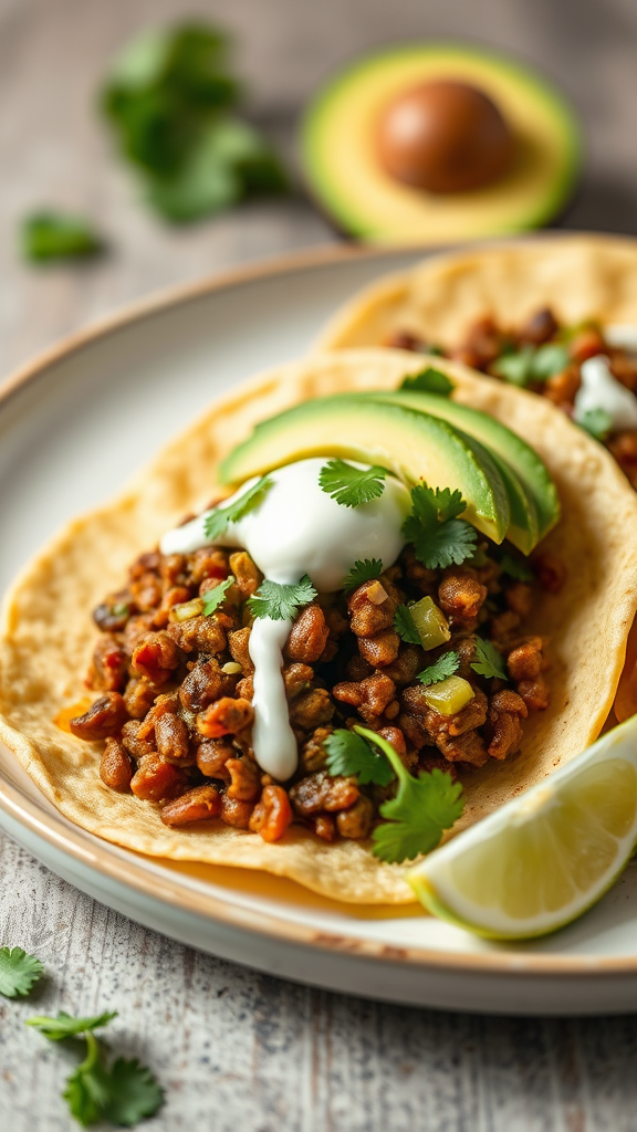 Spiced Lentil Tacos with Avocado Lime Crema