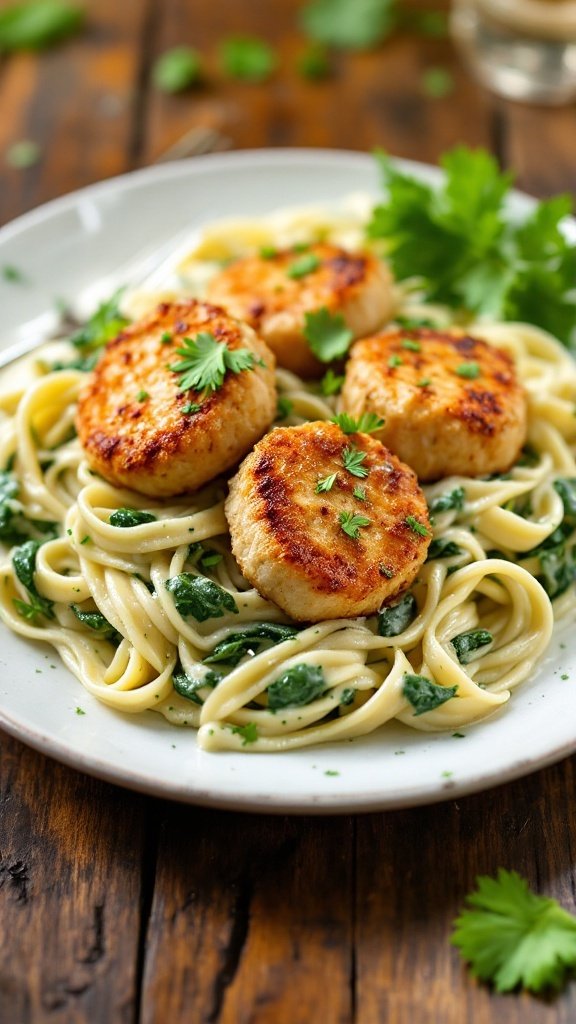 Honey Garlic Chicken Bites with Creamy Spinach Parmesan Pasta