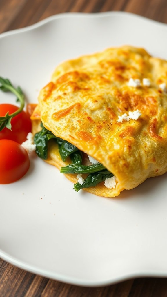 Air Fryer Spinach and Feta Stuffed Omelette on a plate