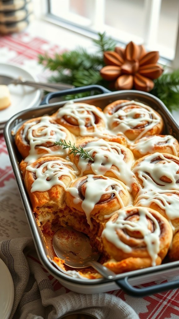 Cinnamon Roll Casserole served with cream cheese icing