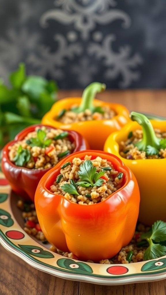 Colorful stuffed bell peppers filled with quinoa and vegetables