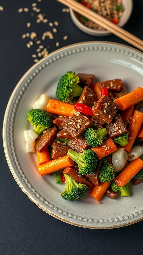 A vibrant plate of spicy beef and broccoli stir-fry