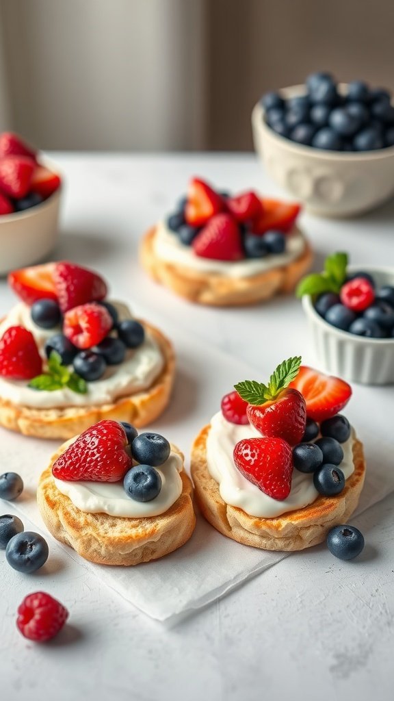 Delicious Greek yogurt and berry muffins with fresh strawberries and blueberries