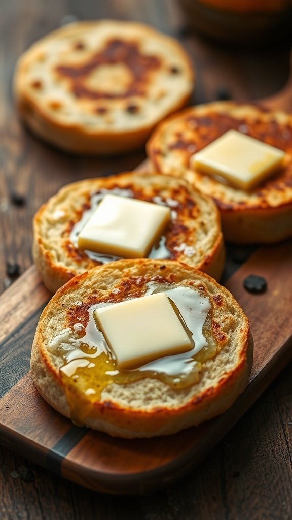 Classic English muffins with butter melting on top