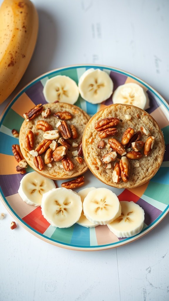 Nutty Banana English Muffins served with banana slices