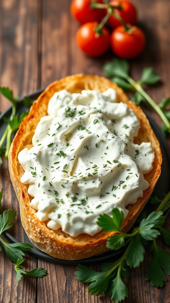 Herbed cottage cheese spread topped with fresh herbs.