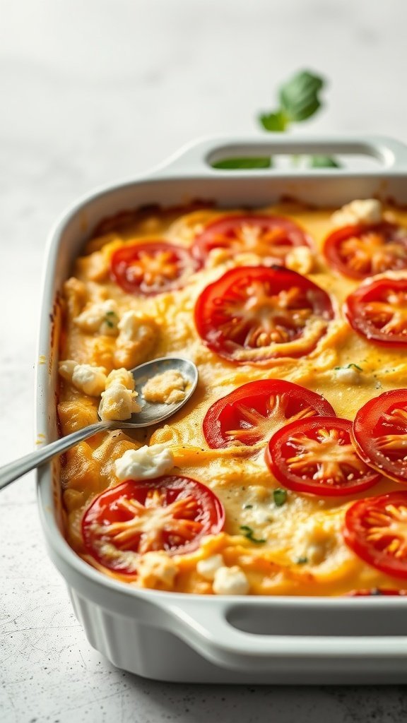 Baked Cottage Cheese and Tomato Casserole with fresh tomatoes and cheese