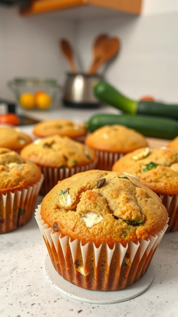 Cottage cheese muffins with zucchini on a kitchen counter