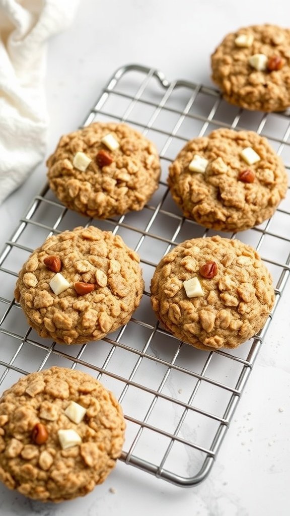 Cottage cheese and oatmeal cookies cooling on a wire rack.