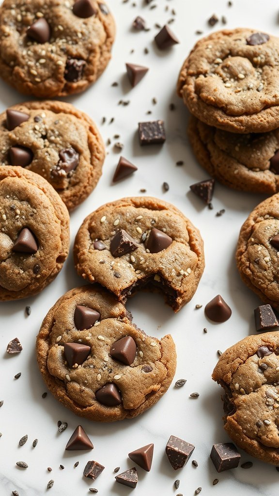 Chia Seed and Dark Chocolate Cookies on a marble surface