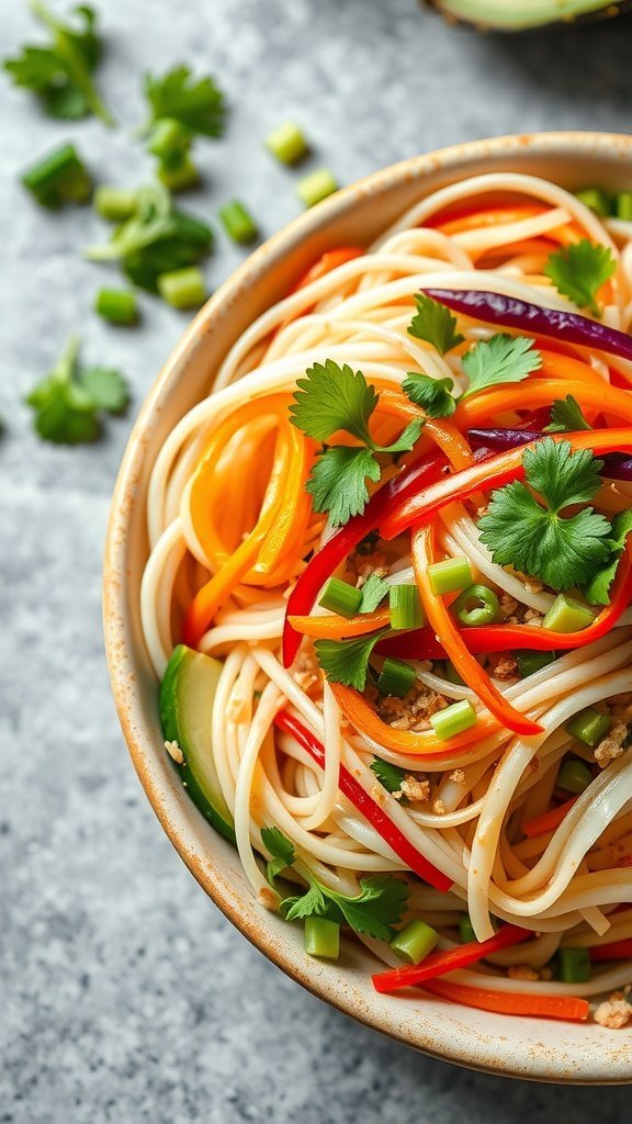 A vibrant Vietnamese Noodle Chopped Salad with colorful vegetables and noodles.