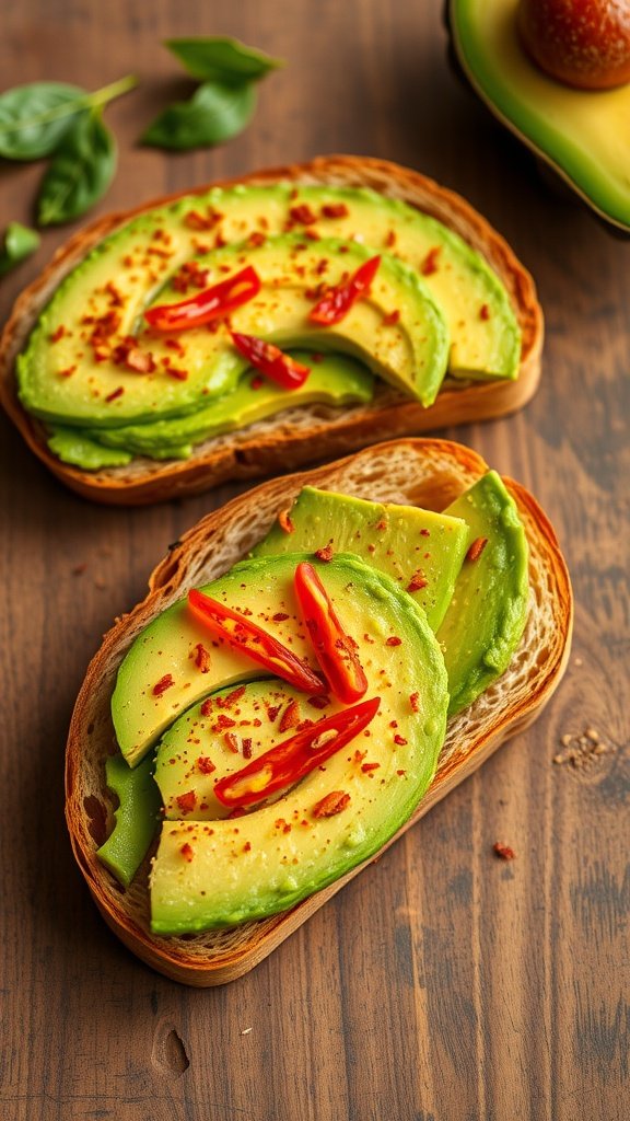 Spicy Air Fryer Avocado Toast with chili and red pepper flakes