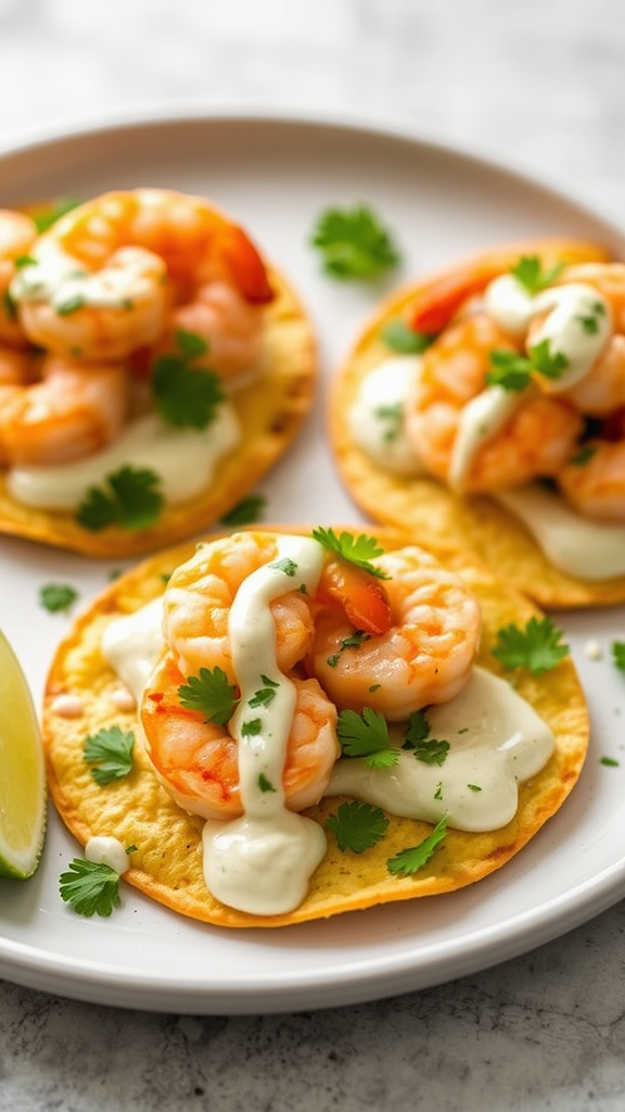 Grilled Shrimp Tostadas with Zesty Cilantro-Lime Crema