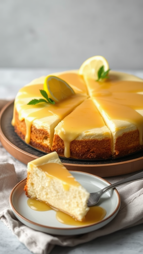 Fluffy Lemon Ricotta Cheesecake with Honey Glaze