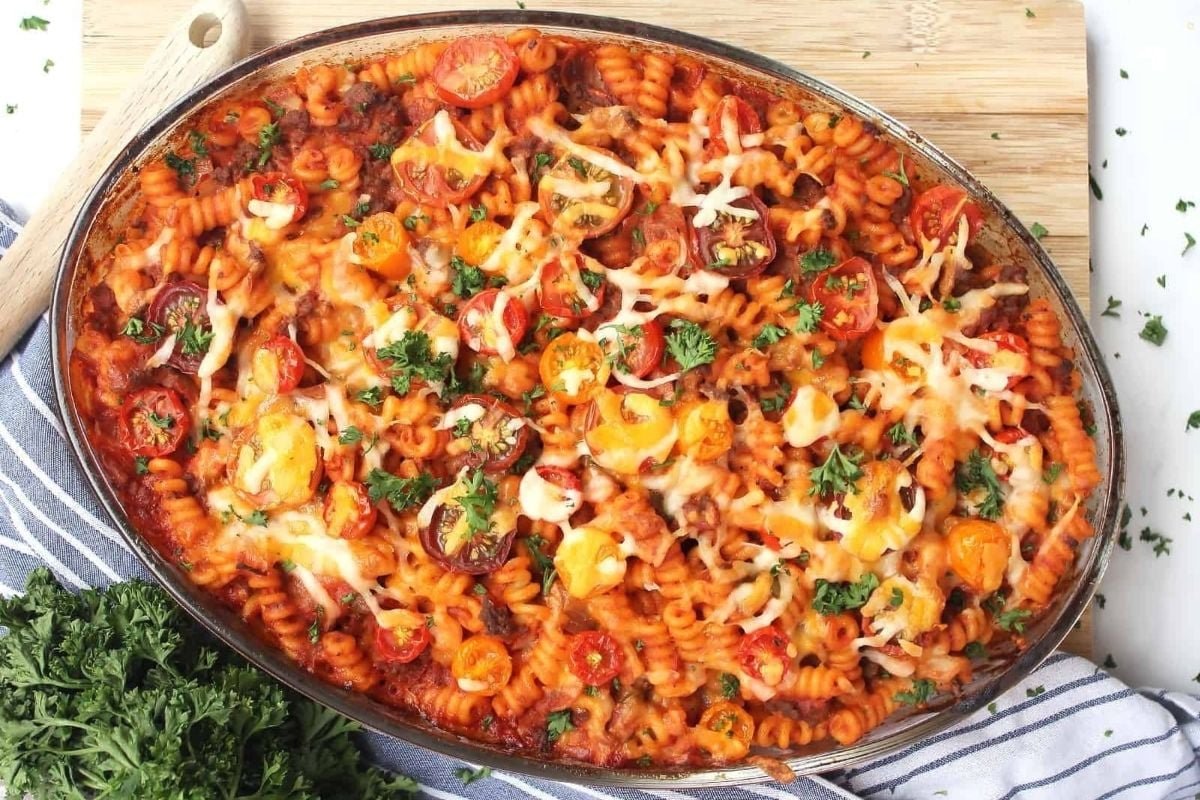 Ground Beef and Tomato Pasta Bake