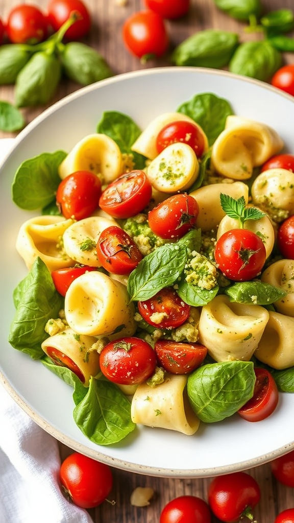 Creamy Pesto Tortellini Salad with Roasted Cherry Tomatoes