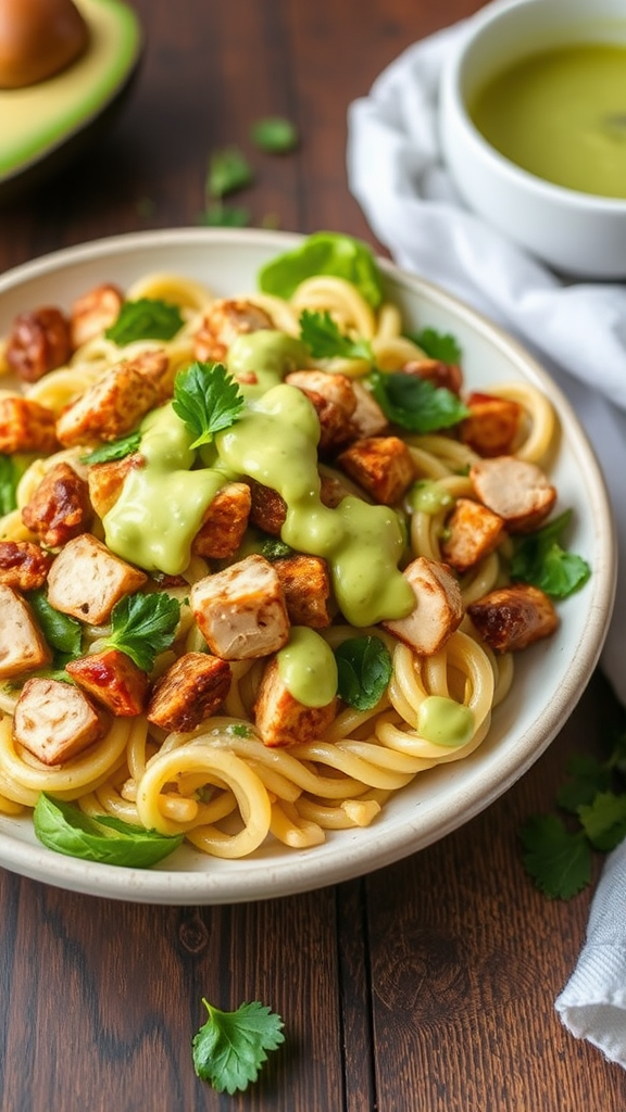 Spicy Cajun Chicken Pasta Salad with Avocado Dressing