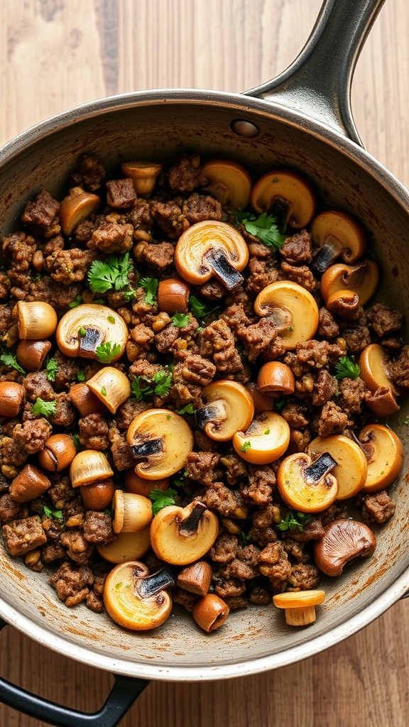 Savory One-Pan Garlic Butter Ground Beef & Mushroom Skillet