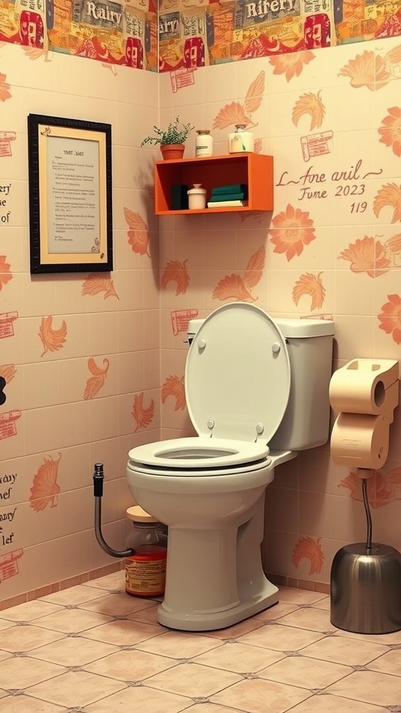 A classic retro-inspired toilet in a 70s themed bathroom.