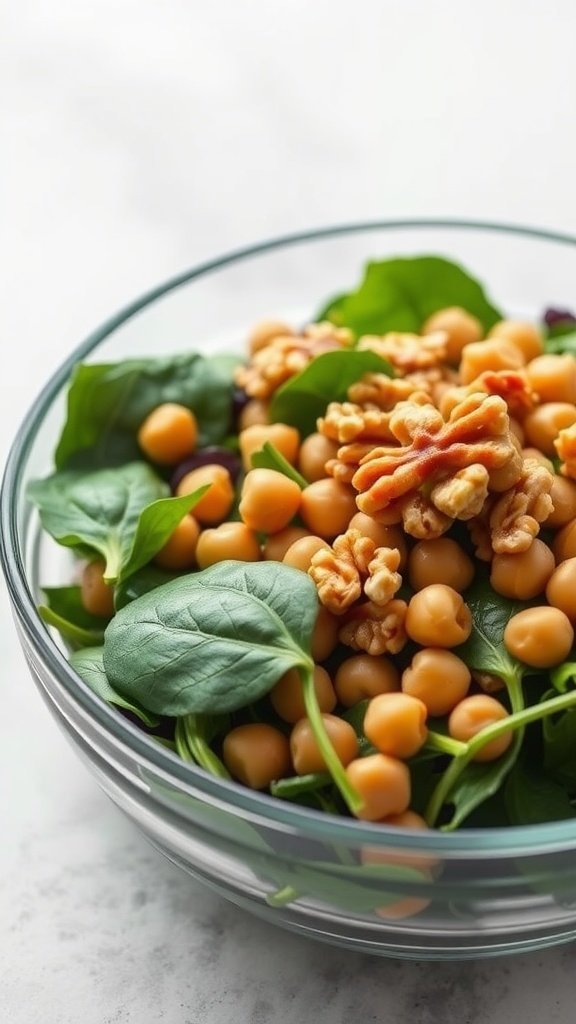 Chickpea and Spinach Salad with walnuts