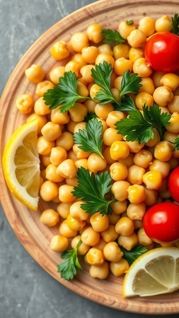 A fresh herbed chickpea salad with lemon and herbs.