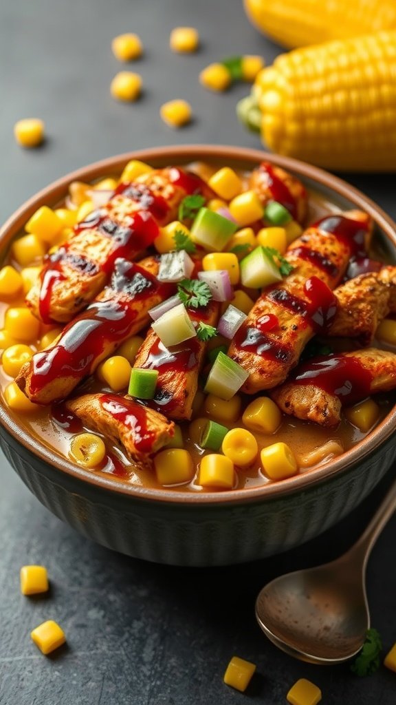 BBQ Chicken and Corn Bowl with grilled chicken, corn, and fresh vegetables