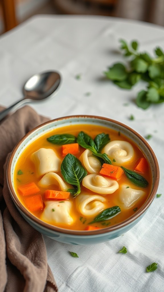 A colorful plate of tortellini stir-fry featuring bell peppers.