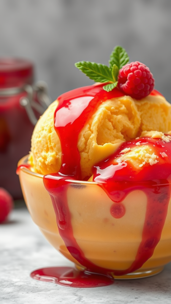 Tasty Mango Ice Cream with Raspberry Jam