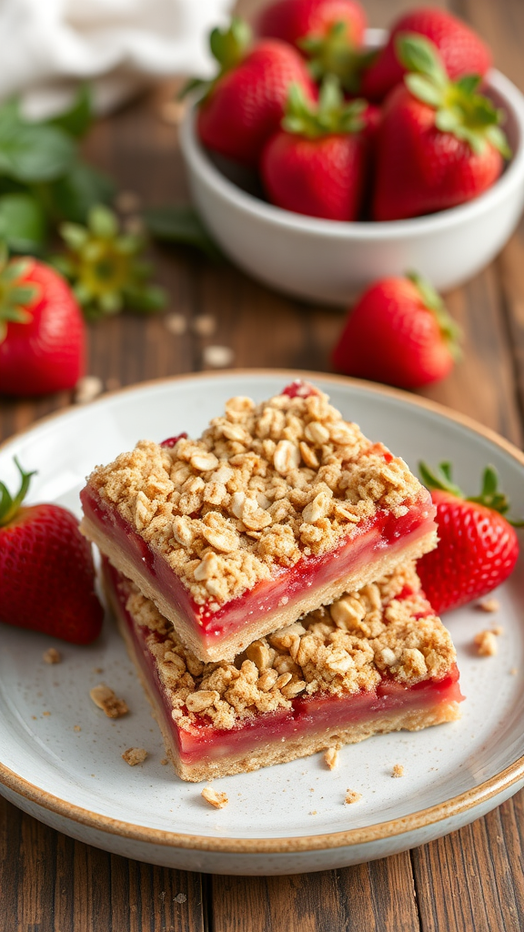 Easy Strawberry Rhubarb Bars with Oat Crumble Topping