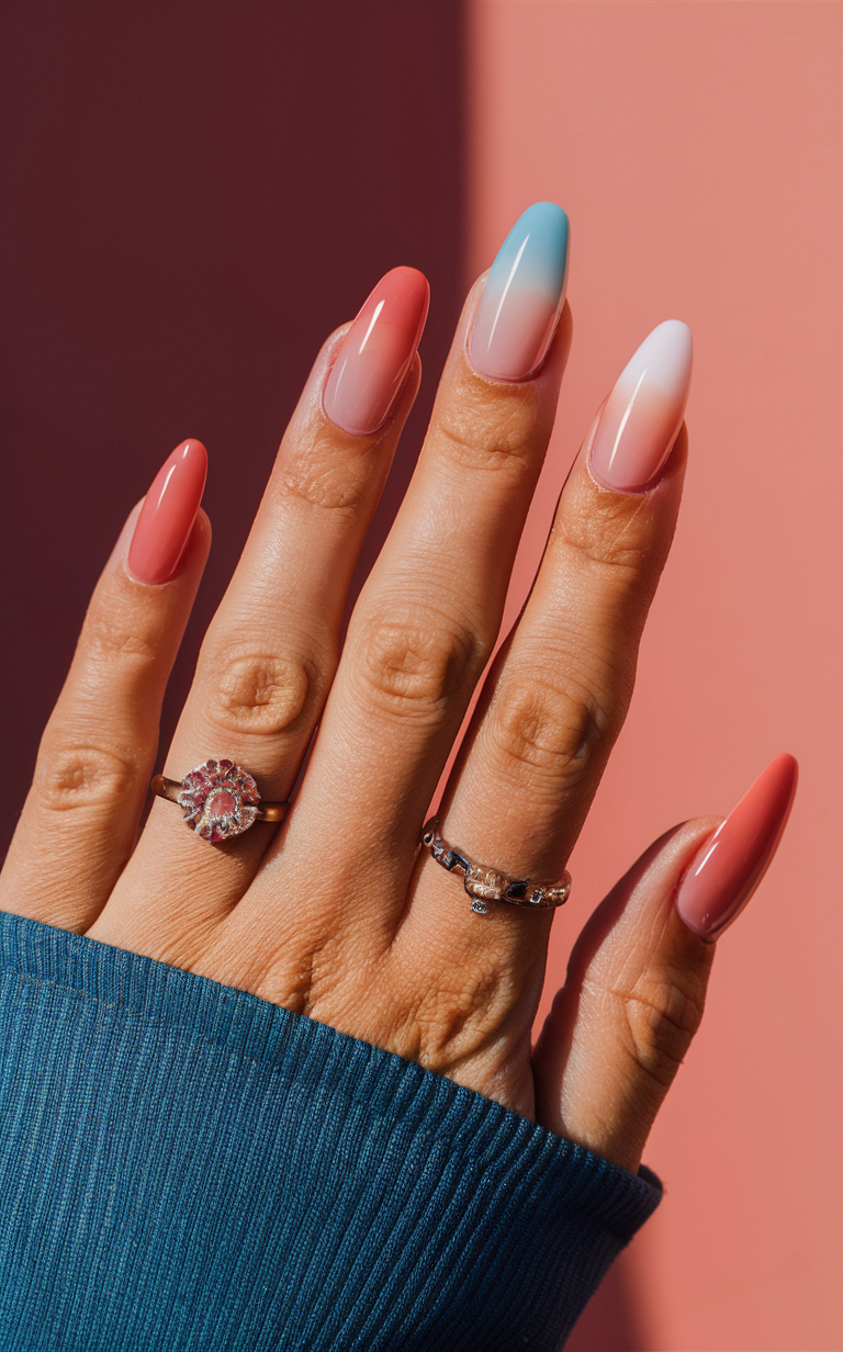 Coral Sunset Ombre Nails