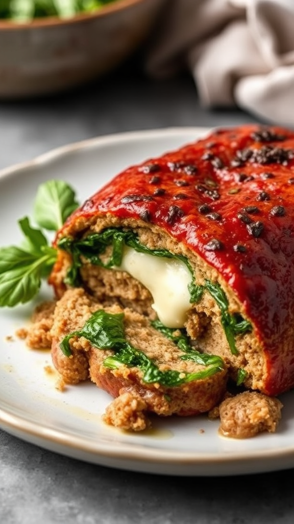 Spinach and Mozzarella Stuffed Meatloaf