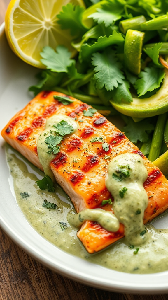 Grilled Salmon with Cilantro Lime Sauce