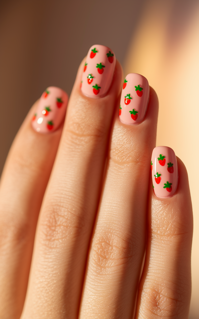 Pink Strawberry Dots Nails