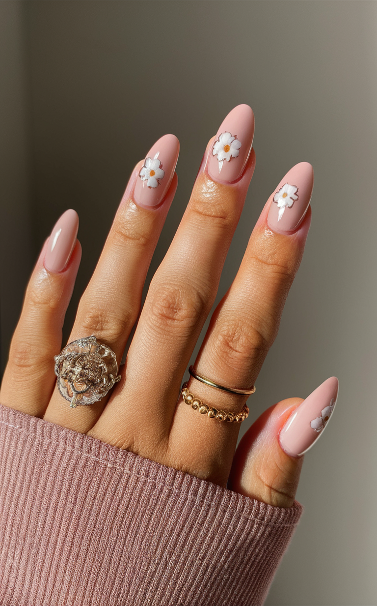 4. Blush Pink Flower Nails
