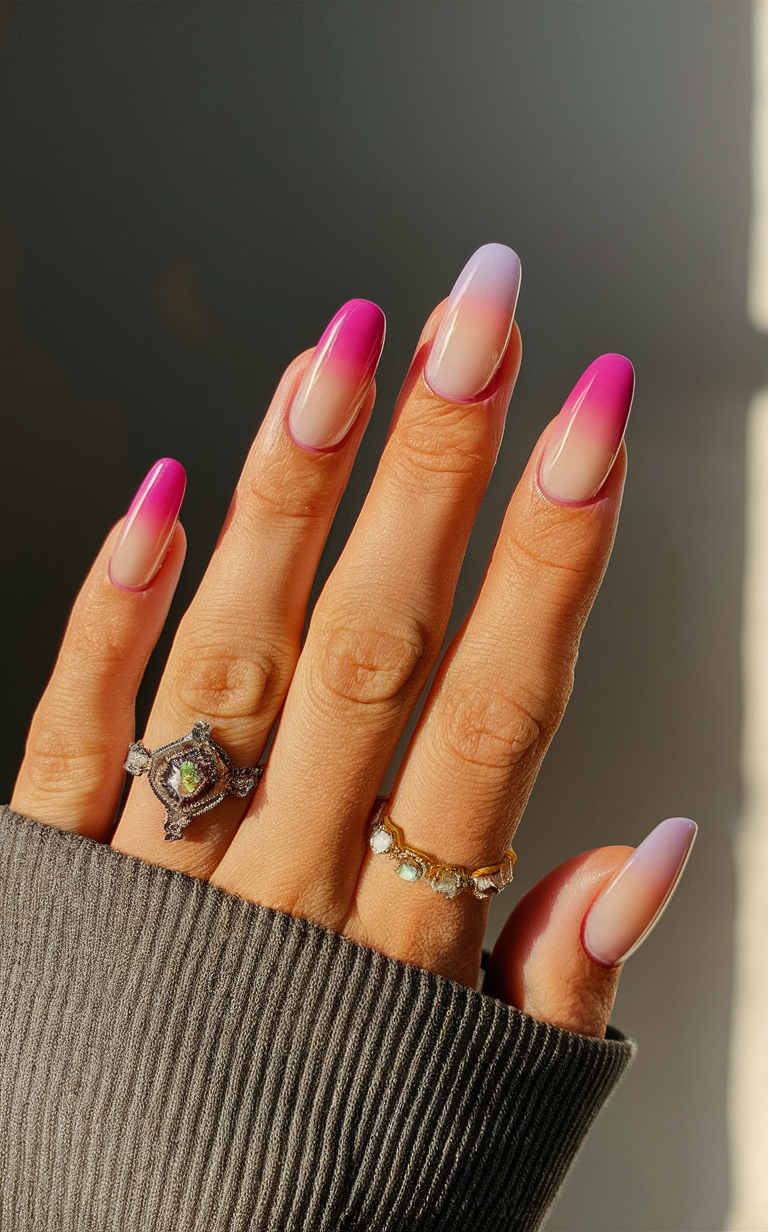1. Pink Sunset Ombre Nails