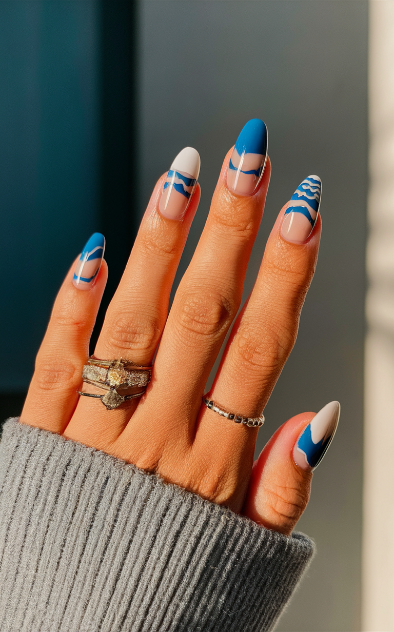 2. Blue Ocean Wave Nails