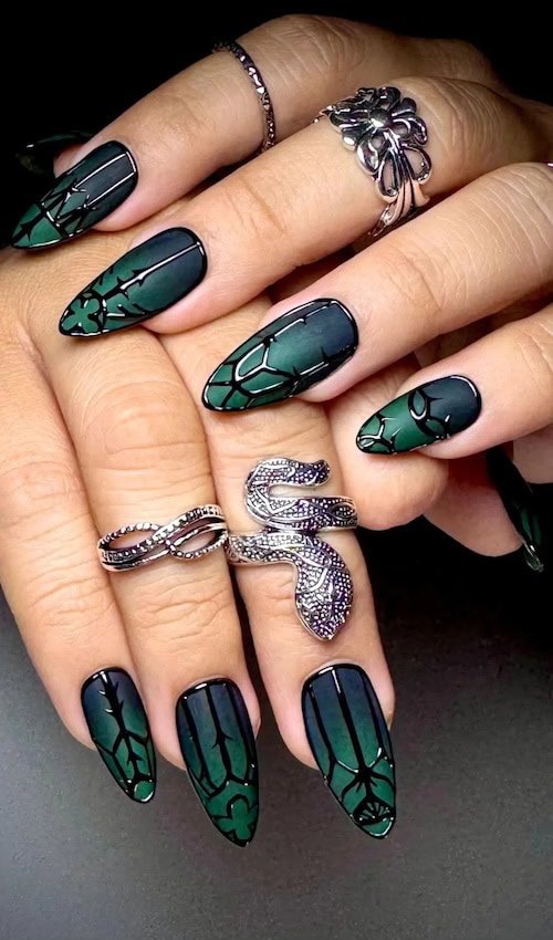 gothic green ombre halloween nails